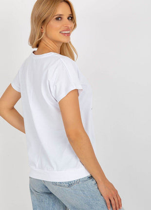 Women’s Cotton Blouse – Short Sleeves & Round Neck with Front Print - MimiStylez