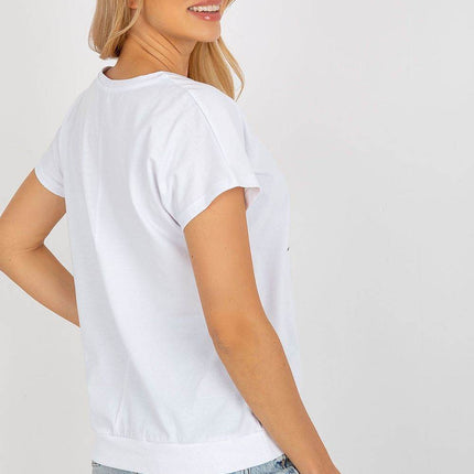 Women’s Cotton Blouse – Short Sleeves & Round Neck with Front Print - MimiStylez