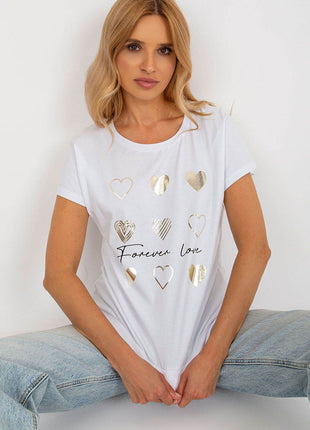 Women’s Cotton Blouse – Short Sleeves & Round Neck with Front Print - MimiStylez