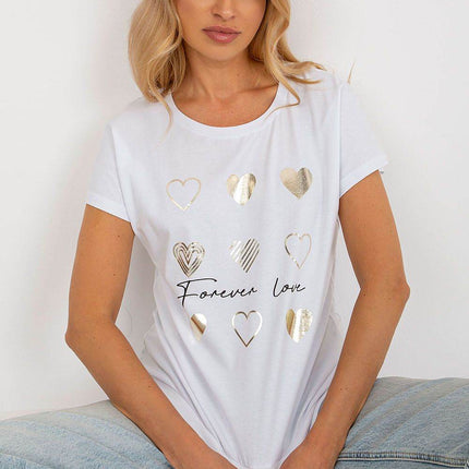 Women’s Cotton Blouse – Short Sleeves & Round Neck with Front Print - MimiStylez