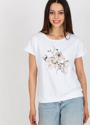 Women's Cotton Blouse with Short Sleeves & Front Print - MimiStylez