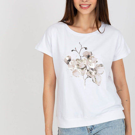 Women's Cotton Blouse with Short Sleeves & Front Print - MimiStylez