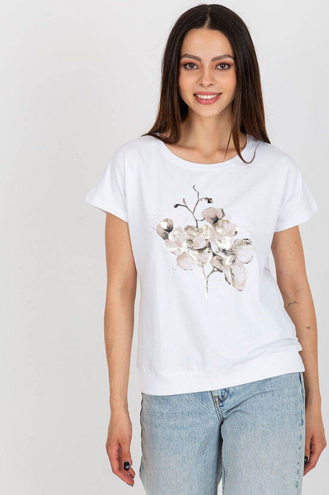 Women's Cotton Blouse with Short Sleeves & Front Print - MimiStylez