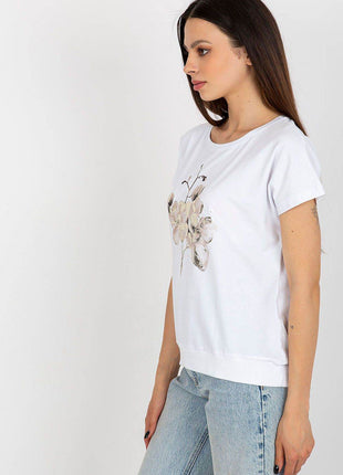 Women's Cotton Blouse with Short Sleeves & Front Print - MimiStylez