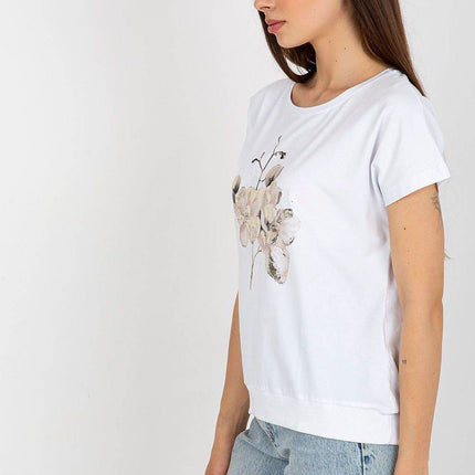 Women's Cotton Blouse with Short Sleeves & Front Print - MimiStylez