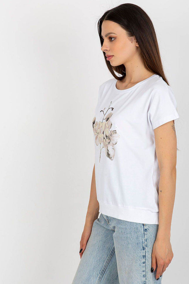 Women's Cotton Blouse with Short Sleeves & Front Print - MimiStylez