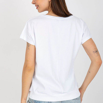 Women's Cotton Blouse with Short Sleeves & Front Print - MimiStylez