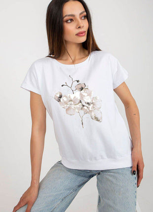 Women's Cotton Blouse with Short Sleeves & Front Print - MimiStylez