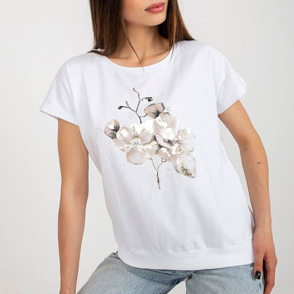 Women's Cotton Blouse with Short Sleeves & Front Print - MimiStylez