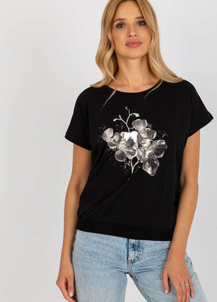 Women's Cotton Blouse with Short Sleeves & Front Print - MimiStylez