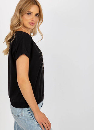 Women's Cotton Blouse with Short Sleeves & Front Print - MimiStylez