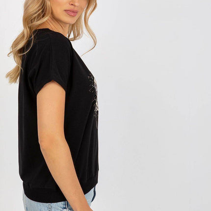 Women's Cotton Blouse with Short Sleeves & Front Print - MimiStylez