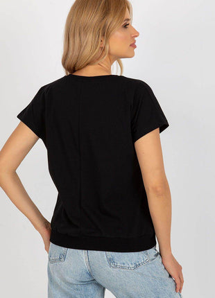 Women's Cotton Blouse with Short Sleeves & Front Print - MimiStylez