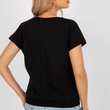 Women's Cotton Blouse with Short Sleeves & Front Print - MimiStylez