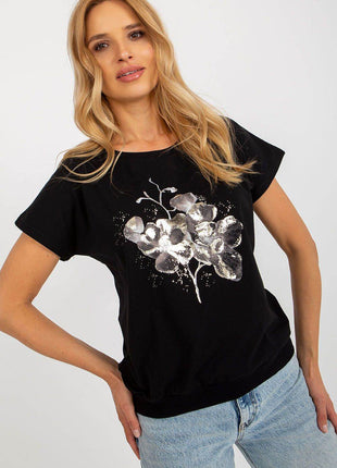 Women's Cotton Blouse with Short Sleeves & Front Print - MimiStylez