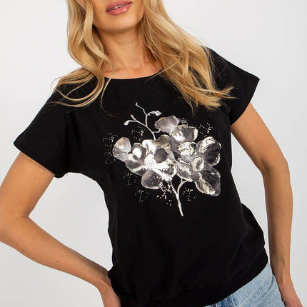 Women's Cotton Blouse with Short Sleeves & Front Print - MimiStylez