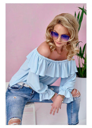 Spanish Ruffle Blouse with Elastic Neckline & Wide Sleeves – Off-Shoulder Comfort - MimiStylez