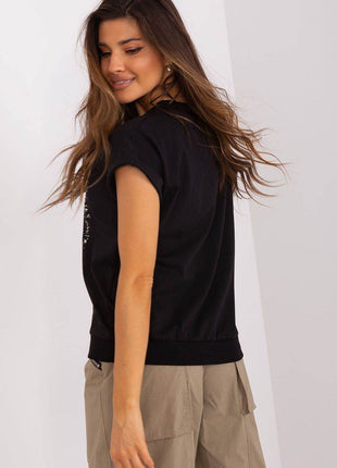 Cotton Blouse with Short Sleeves and Front Print - MimiStylez