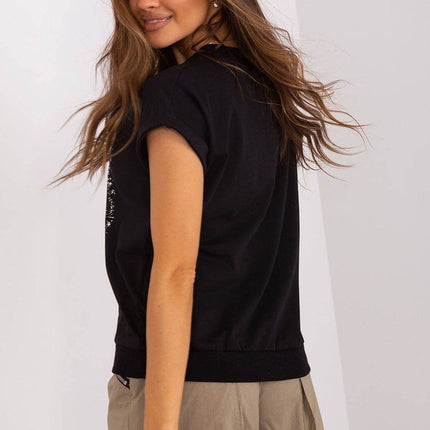 Cotton Blouse with Short Sleeves and Front Print - MimiStylez