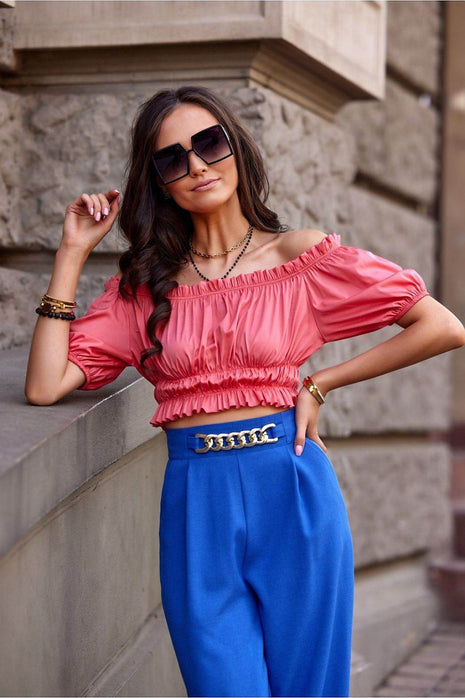 Spanish-Cut Short Blouse with Decorative Creases & Ruffles - MimiStylez