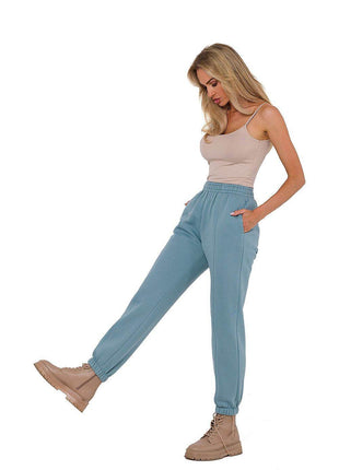 Knitted Cotton Jogger Sweatpants with Elastic Waistband and Side Pockets - MimiStylez