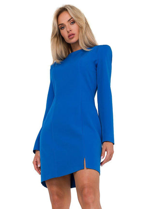 Fitted Dress with Long Narrow Sleeves, Shoulder Stitching & Covered Zipper - MimiStylez