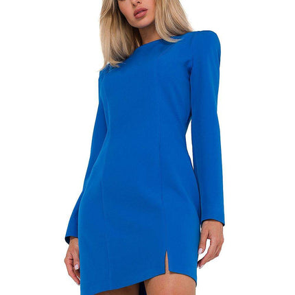 Fitted Dress with Long Narrow Sleeves, Shoulder Stitching & Covered Zipper - MimiStylez