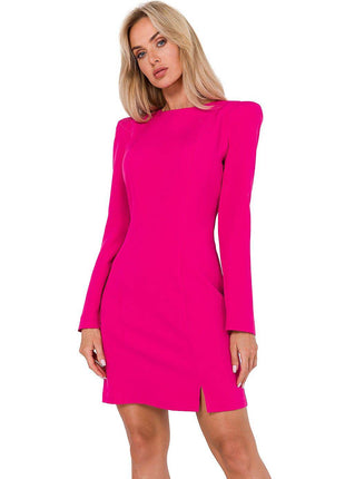 Fitted Dress with Long Narrow Sleeves, Shoulder Stitching & Covered Zipper - MimiStylez