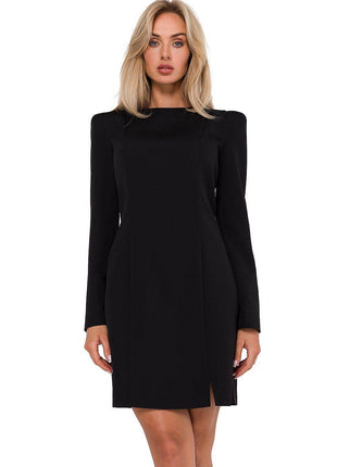 Fitted Dress with Long Narrow Sleeves, Shoulder Stitching & Covered Zipper - MimiStylez