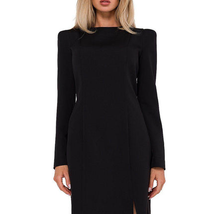 Fitted Dress with Long Narrow Sleeves, Shoulder Stitching & Covered Zipper - MimiStylez