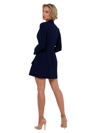 Collared Jacket Dress with Covered Buttons, Long Sleeves & Matching Belt - MimiStylez
