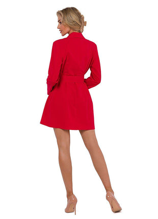 Collared Jacket Dress with Covered Buttons, Long Sleeves & Matching Belt - MimiStylez