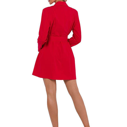 Collared Jacket Dress with Covered Buttons, Long Sleeves & Matching Belt - MimiStylez