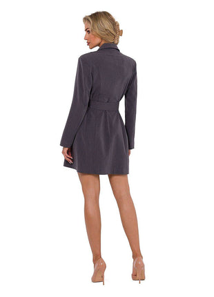 Collared Jacket Dress with Covered Buttons, Long Sleeves & Matching Belt - MimiStylez