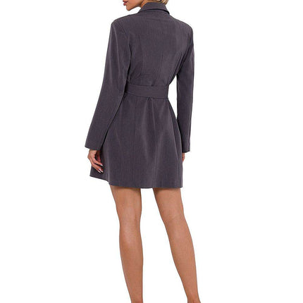 Collared Jacket Dress with Covered Buttons, Long Sleeves & Matching Belt - MimiStylez