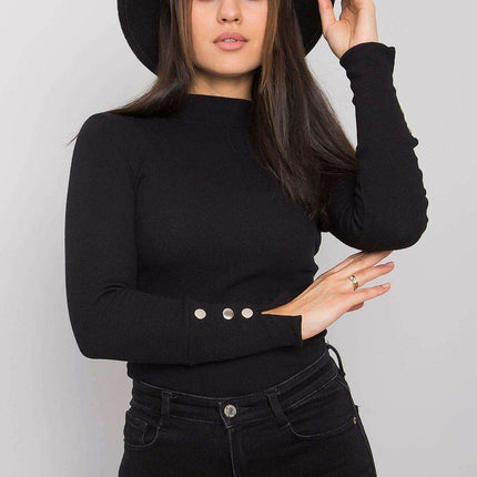 Fitted Ribbed Cotton Blouse with Decorative Buttons and Half-Turtleneck - MimiStylez