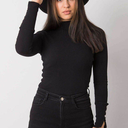 Fitted Ribbed Cotton Blouse with Decorative Buttons and Half-Turtleneck - MimiStylez