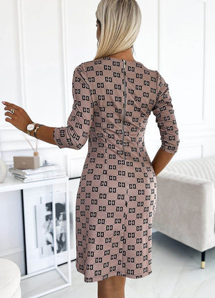 Classic Midi Dress with Zippers, 3/4 Sleeves - MimiStylez