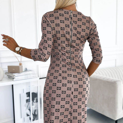 Classic Midi Dress with Zippers, 3/4 Sleeves - MimiStylez
