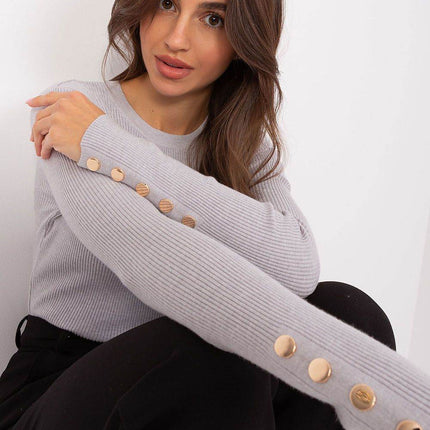 Ribbed Viscose Sweater with Button Sleeve Detail - MimiStylez