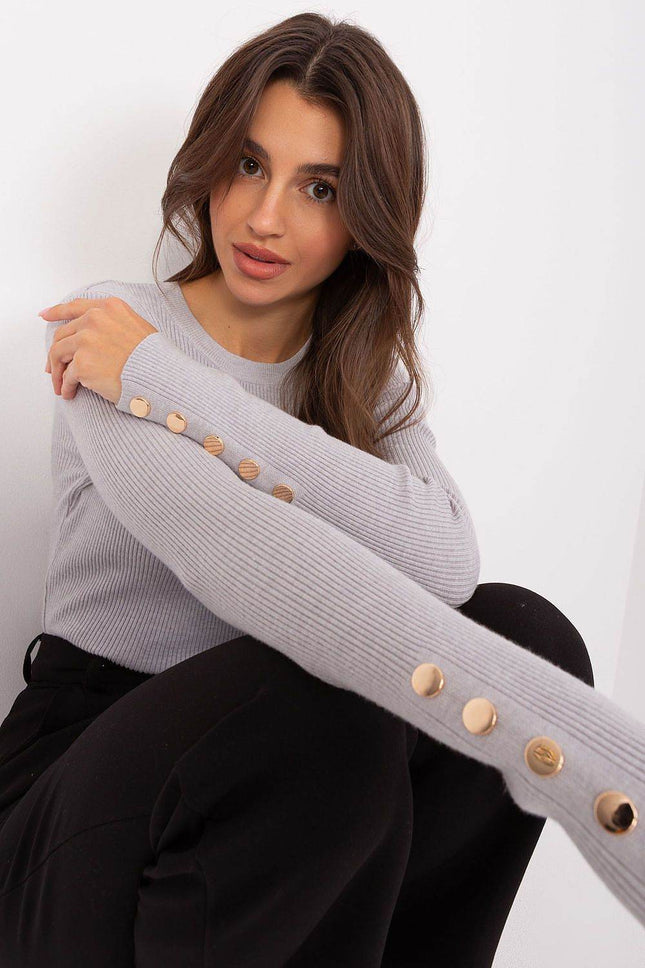 Ribbed Viscose Sweater with Button Sleeve Detail - MimiStylez