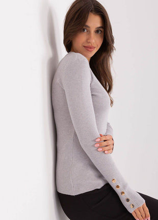 Ribbed Viscose Sweater with Button Sleeve Detail - MimiStylez