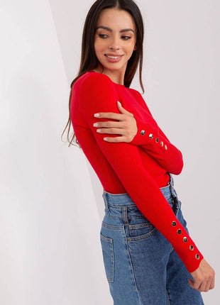 Ribbed Viscose Sweater with Button Sleeve Detail - MimiStylez