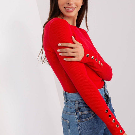Ribbed Viscose Sweater with Button Sleeve Detail - MimiStylez