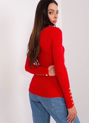 Ribbed Viscose Sweater with Button Sleeve Detail - MimiStylez