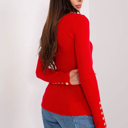 Ribbed Viscose Sweater with Button Sleeve Detail - MimiStylez