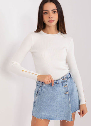 Ribbed Viscose Sweater with Button Sleeve Detail - MimiStylez