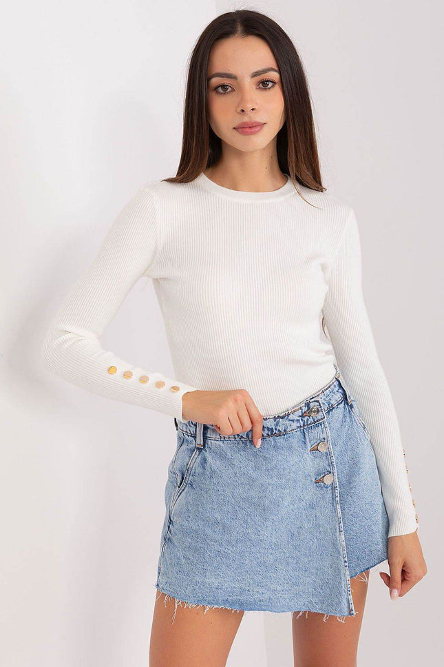 Ribbed Viscose Sweater with Button Sleeve Detail - MimiStylez