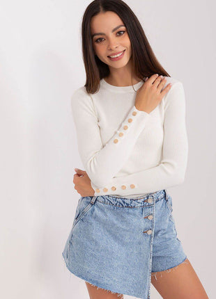 Ribbed Viscose Sweater with Button Sleeve Detail - MimiStylez