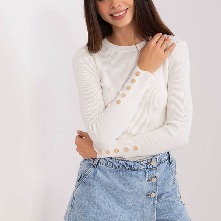 Ribbed Viscose Sweater with Button Sleeve Detail - MimiStylez